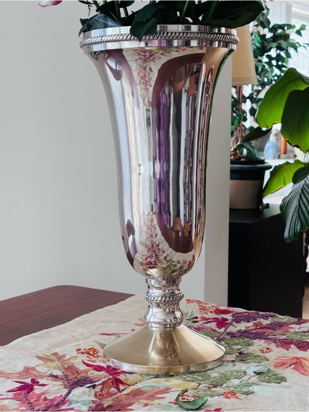 Pottery Barn Vase Silver Plated Pedestal Trumpet Classic Home Accent